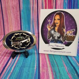 Vintage Classic GMC Pick-Up Truck on Blue Epoxy Belt Buckle